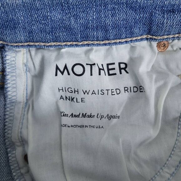 Mother Jeans High Waisted Rider Ankle Straight Size 26 Denim Blue Distressed - Picture 6 of 10